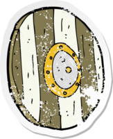 pegatina retro angustiada de un escudo de madera de dibujos animados png
