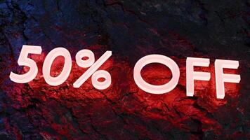 Fifty Percent Off Glow Text. Three-dimensional animation. video