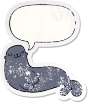 cute cartoon seal with speech bubble distressed distressed old sticker png