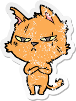 distressed sticker of a tough cartoon cat png