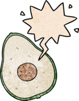 dibujos animados aguacate con habla burbuja en retro textura estilo png