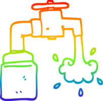 Regenbogen Gradient Linie Zeichnung von ein Karikatur Laufen Wasserhahn png