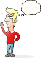 hand drawn thought bubble cartoon man waving png