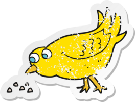 Retro beunruhigter Aufkleber eines Cartoonvogels, der Samen pickt png