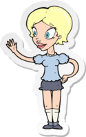 sticker of a cartoon waving woman png