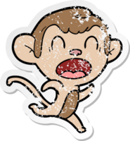 distressed sticker of a shouting cartoon monkey running png