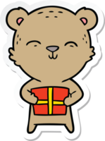 pegatina de un oso de dibujos animados feliz con regalo png