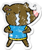 distressed sticker of a cartoon crying bear png