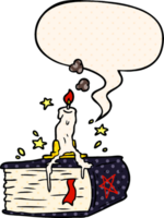 cartone animato spaventoso Libro degli incantesimi con dribbling candela con discorso bolla nel comico libro stile png