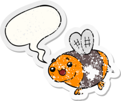 funny cartoon bee with speech bubble distressed distressed old sticker png