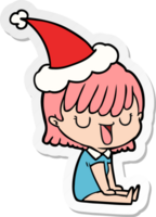 hand drawn sticker cartoon of a woman wearing santa hat png