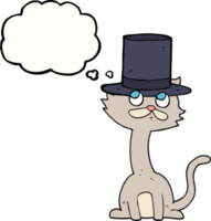 hand drawn thought bubble cartoon cat in top hat png