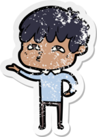 distressed sticker of a cartoon curious man png