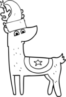 hand drawn black and white cartoon reindeer wearing christmas hat png