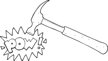 hand drawn black and white cartoon hammer png