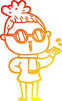 warm gradient line drawing of a cartoon woman wearing spectacles png