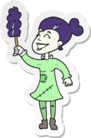 sticker of a cartoon undead monster lady cleaning png