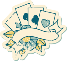 iconic distressed sticker tattoo style image of cards and banner png