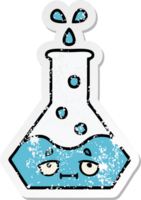 distressed sticker of a cute cartoon science beaker png