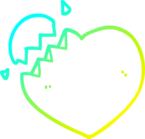 cold gradient line drawing of a cartoon broken heart png