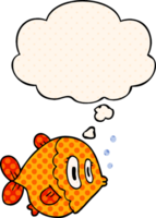 cartone animato pesce con pensato bolla nel comico libro stile png