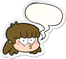 cartoon female face with speech bubble sticker png