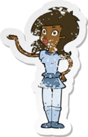 retro distressed sticker of a cartoon pretty waitress png