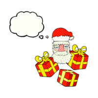 hand drawn thought bubble cartoon tired santa claus face with presents png