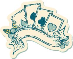 iconic distressed sticker tattoo style image of cards and banner png