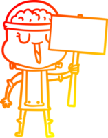 warm gradient line drawing of a happy cartoon robot with sign png
