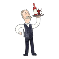 hand textured cartoon waiter png