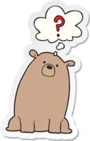 cartoon curious bear with thought bubble as a printed sticker png