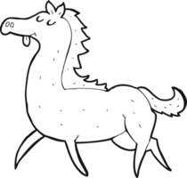 hand drawn black and white cartoon horse png