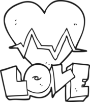 hand drawn black and white cartoon heart rate pulse love symbol png