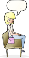 cartoon woman sitting on bench with speech bubble png