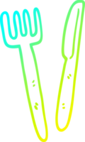 cold gradient line drawing of a cartoon knife and fork png