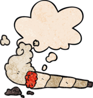 cartoon cigarette with thought bubble in grunge texture style png