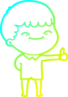 frío degradado línea dibujo de un dibujos animados contento chico png