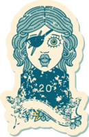 Retro Tattoo Style human rogue with natural twenty dice roll png