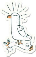 worn old sticker of a tattoo style seagull bird png