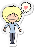 sticker of a cartoon happy woman in love png