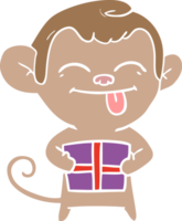 singe de dessin animé drôle de style couleur plat avec cadeau de noël png