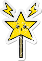 distressed sticker of a cute cartoon magic wand png