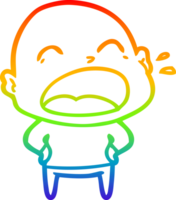 rainbow gradient line drawing of a cartoon shouting bald man png