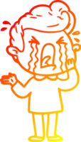 warm gradient line drawing of a cartoon crying man png