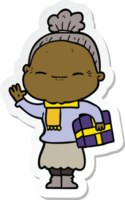 sticker of a cartoon peaceful old woman png