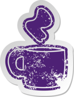 distressed old cartoon sticker of a steaming hot drink png