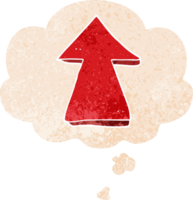 cartoon pointing arrow with thought bubble in grunge distressed retro textured style png