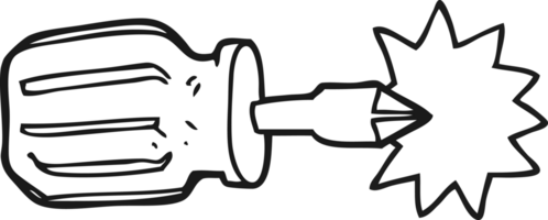 hand drawn black and white cartoon screwdriver png