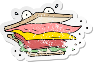 distressed sticker of a sandwich cartoon character png